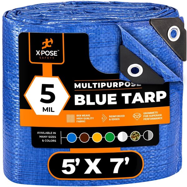 Xpose Safety 5 ft x 8 ft 5 mil Tarp, Blue, Polyethylene BT-57-A